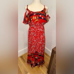 Anthropologie Red Floral Maxi Dress